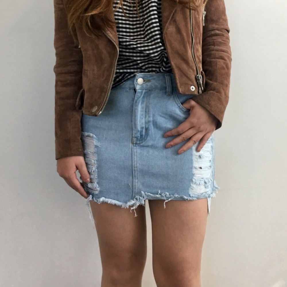 Distressed Denim Mini Skirt - Picture 2 of 8